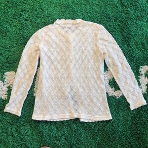 Vintage White Cable Knit Crochet Cardigan Sweater Button Up Long‎ Sleeve